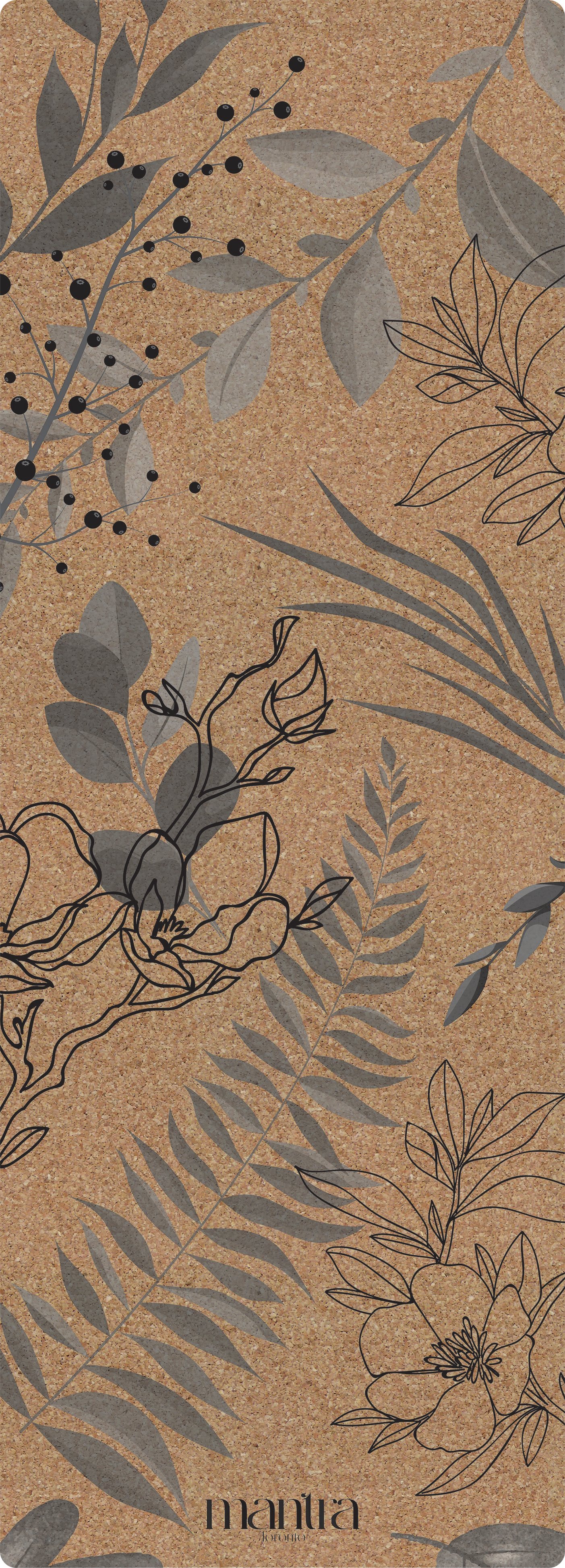 GREYSCALE LEAVES CORK YOGA MAT